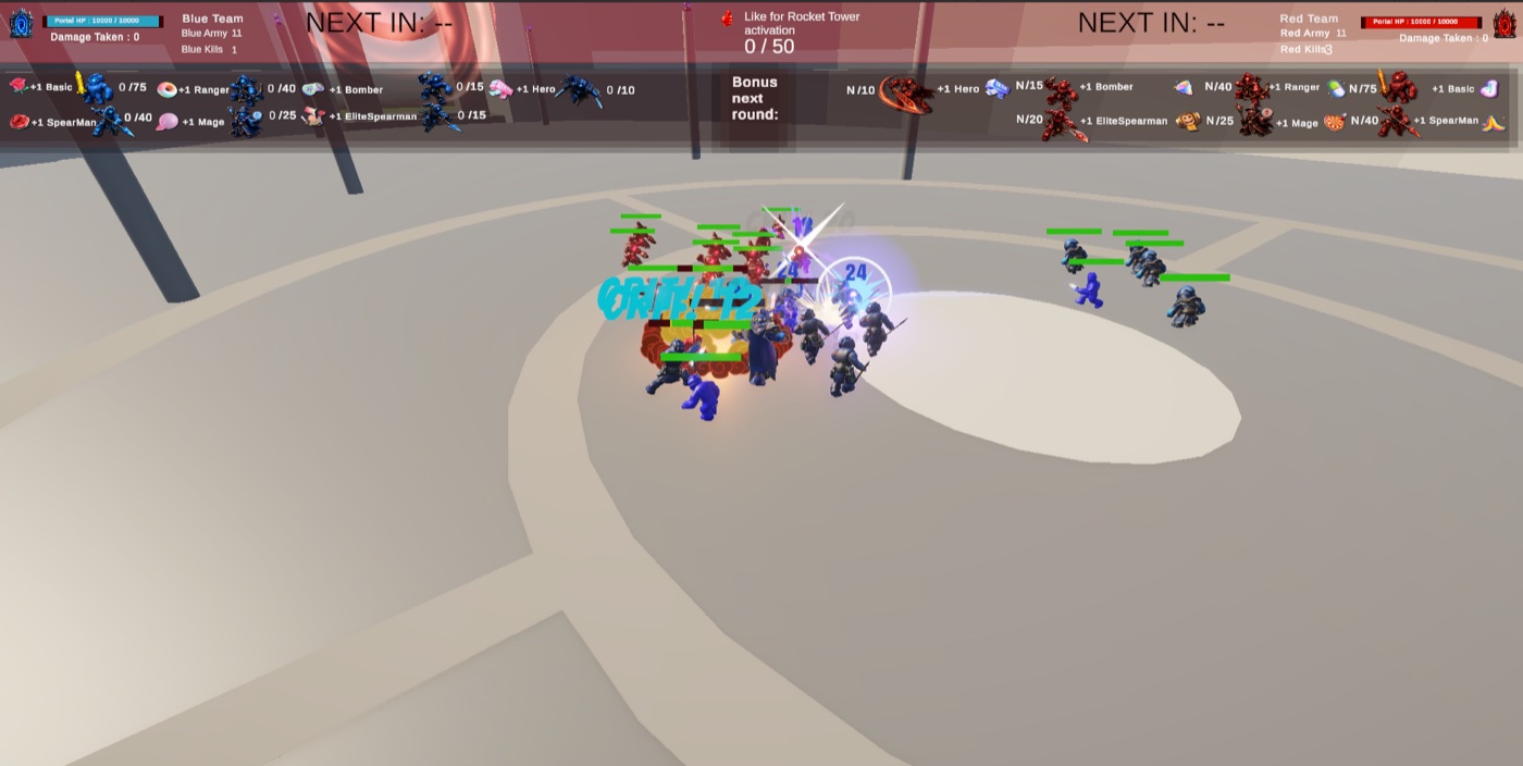 A blue hero locked in a duel